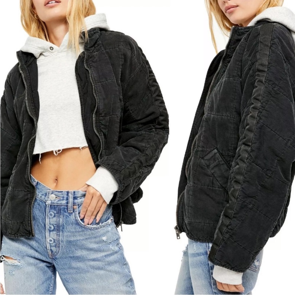 EXCELLENT Free People Black Dolman Quilted Bomber Jacket